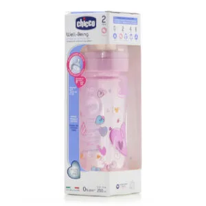Chicco Πλαστικό Μπιμπερό Well Being Κατά των Κολικών με Θηλή Σιλικόνης 250ml για 2+ μηνών Pink Love