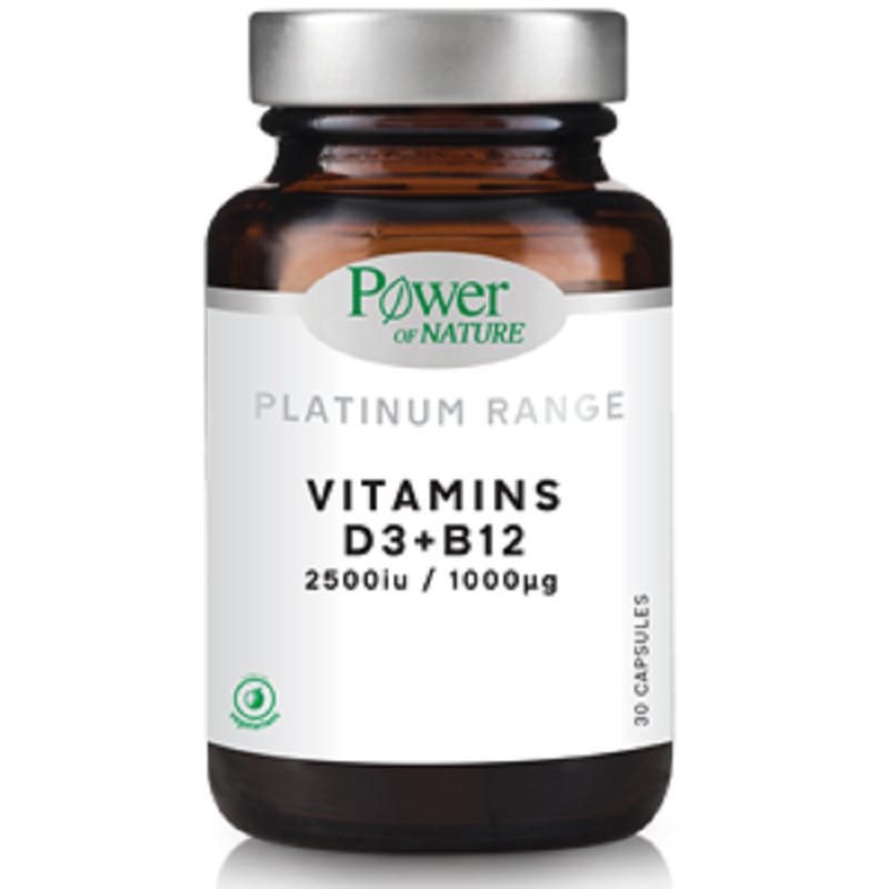 Power of Nature Platinum Range Vitamins D3 2500IU & B12 1000μg, 30caps