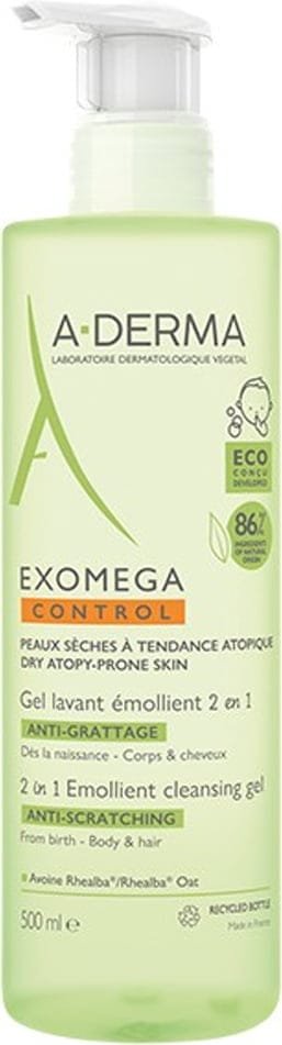 A-Derma Exomega Control Emollient Cleansing Gel 2 in 1 για Ατοπικό Δέρμα 500ml με Αντλία