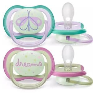 Philips Πιπίλες Σιλικόνης Νυκτός Air για 0-6 μηνών Dreams/Butterfly Pink/Purple 2τμχ